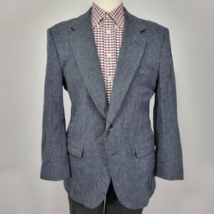 Town Craft Men's Tweed Sport Coat Blazer Two Button Navy Herringbone Wool‎ 42R